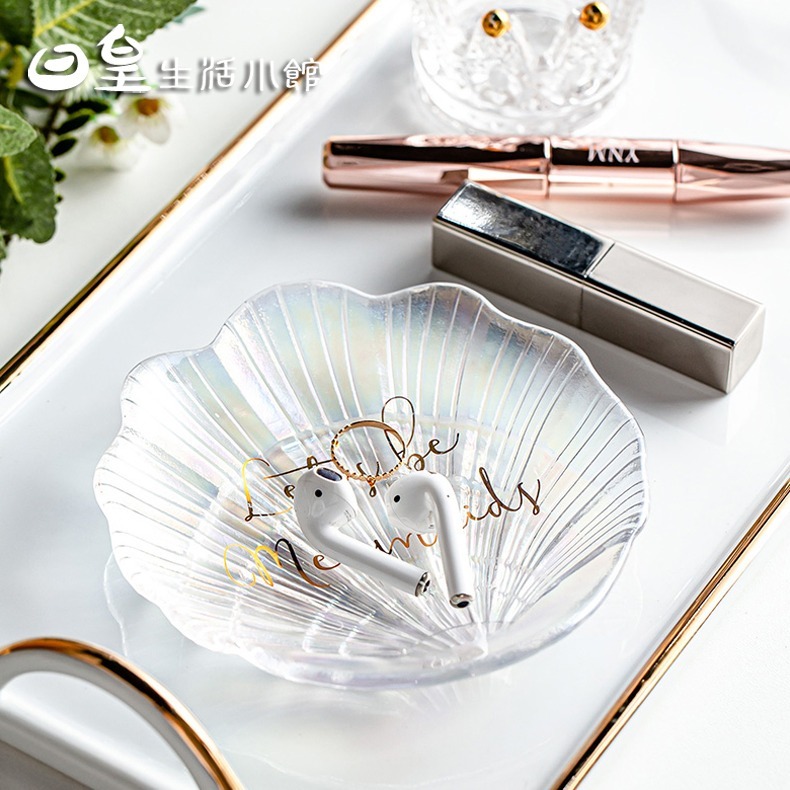 拍照道具 貝殼造型碟子 貝殼水晶盤 貝殼收納盤 首飾盤 玻璃盤 盤子 飾品展示盤 美甲展示 點心盤 婚禮佈置 日皇-細節圖9