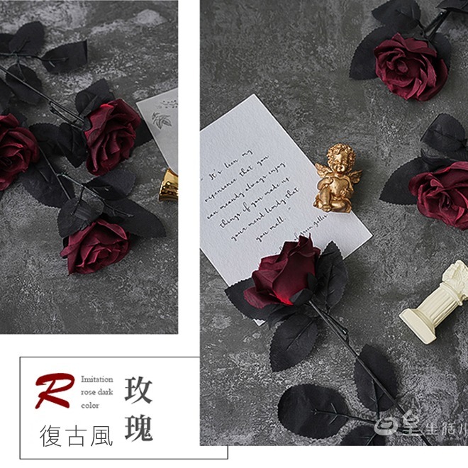 哥特風黑色玫瑰 復古風黑色系玫瑰 黑玫瑰 拍照道具 玫瑰花束 仿真玫瑰 仿真花 玫瑰花 拍攝道具 擺飾 裝飾 日皇二館-細節圖4