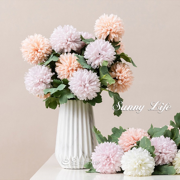 仿真花 拍照道具 蒲公英 繡球花 球菊 仿真花束 拍攝道具 婚禮佈置 擺飾 裝飾 化妝品飾品拍照道具 日皇二館-細節圖2