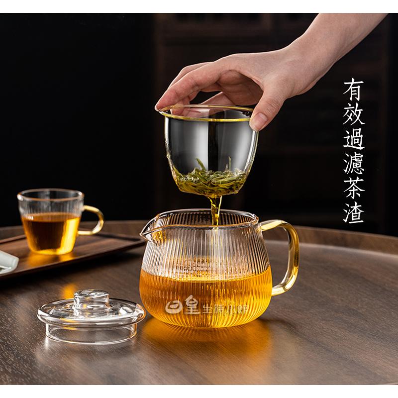 加厚玻璃茶具 泡茶壼 花茶壼 玻璃茶壼 贈雙層杯 台灣現貨 冷水壼 耐熱玻璃茶具 玻璃過濾泡茶壼 條紋泡茶壼 日皇-細節圖2
