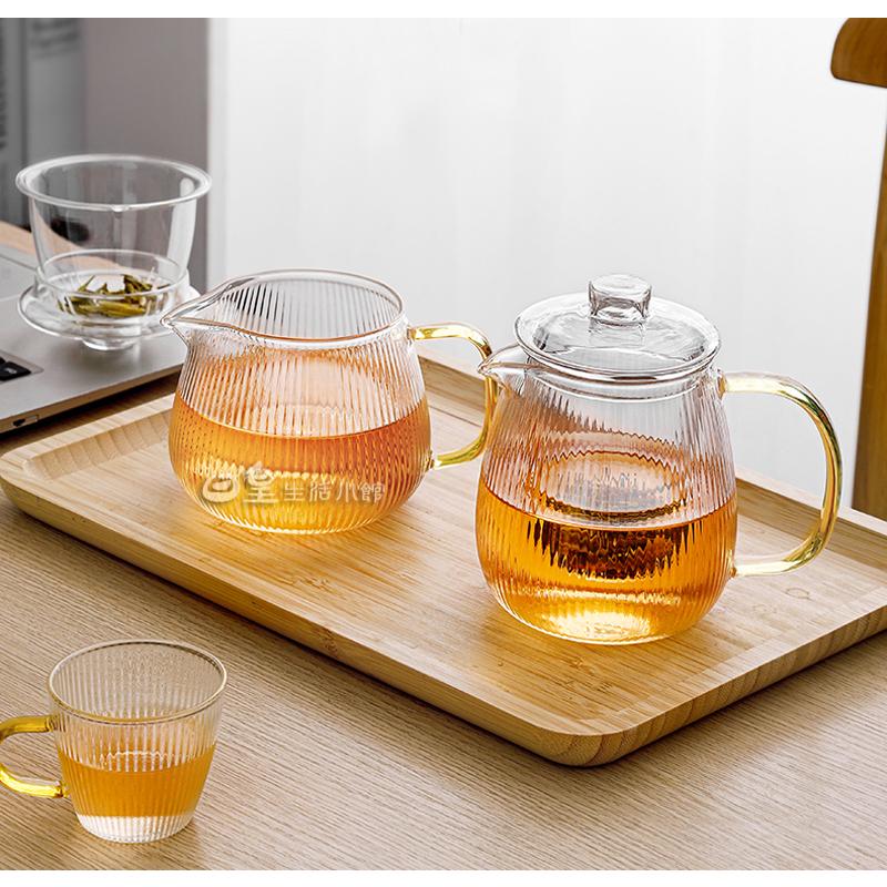 加厚玻璃茶具 泡茶壼 花茶壼 玻璃茶壼 贈雙層杯 台灣現貨 冷水壼 耐熱玻璃茶具 玻璃過濾泡茶壼 條紋泡茶壼 日皇-細節圖7