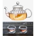 泡茶壼 玻璃茶壼 花茶壺 贈2只雙層杯 玻璃壼 條紋南瓜壺600ml 加厚耐熱玻璃茶具 台灣現貨 日皇-規格圖9