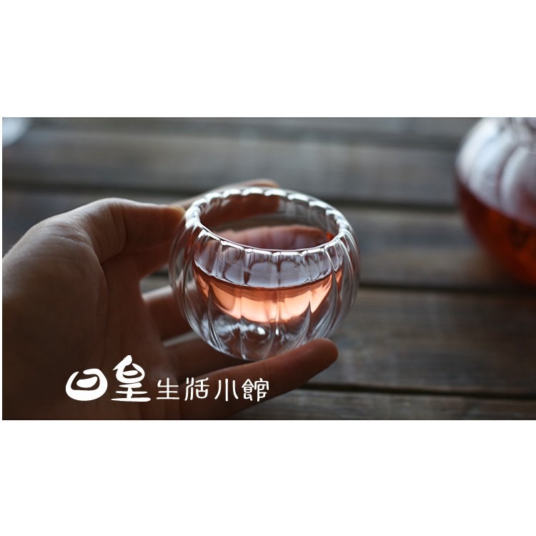 雙層玻璃杯 雙層品茗杯 雙層條紋南瓜杯 50ml 6入組 台灣現貨 日皇-細節圖4