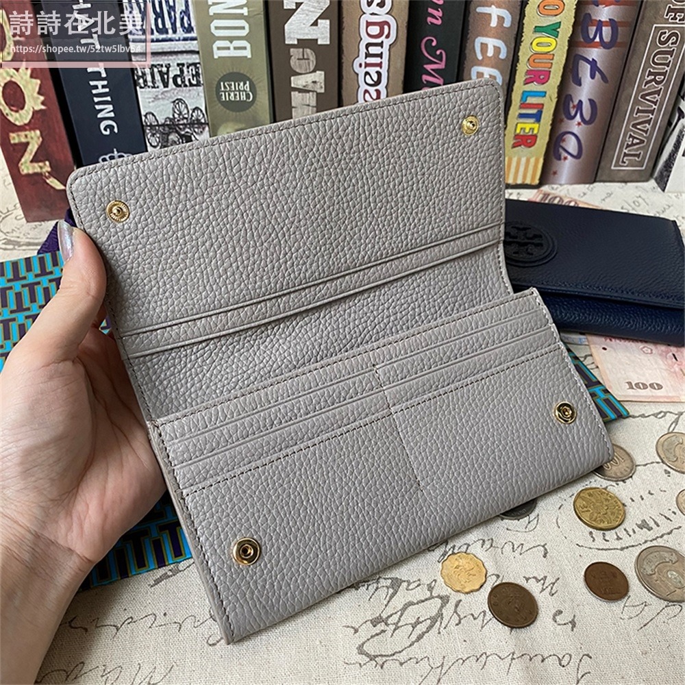 詩詩精品 Tory Burch 皮夾 荔枝紋真皮卡夾 tb長夾 錢包 零錢夾 零錢包 按扣長夾 手拿包 信用卡夾-細節圖4