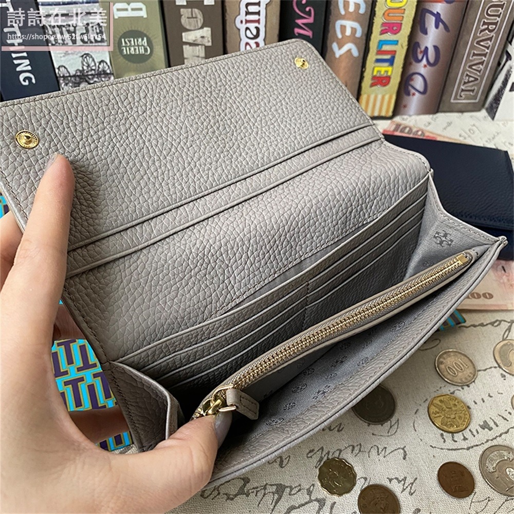 詩詩精品 Tory Burch 皮夾 荔枝紋真皮卡夾 tb長夾 錢包 零錢夾 零錢包 按扣長夾 手拿包 信用卡夾-細節圖5