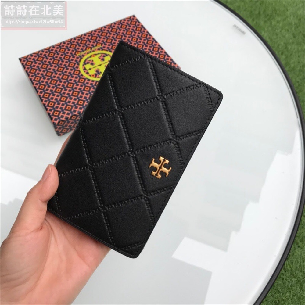 詩詩精品 Tory Burch 皮夾 中夾 時尚百搭 錢包 錢夾 零錢包 短夾 真皮格菱 證件夾 女生大鈔夾 按扣皮夾-細節圖2