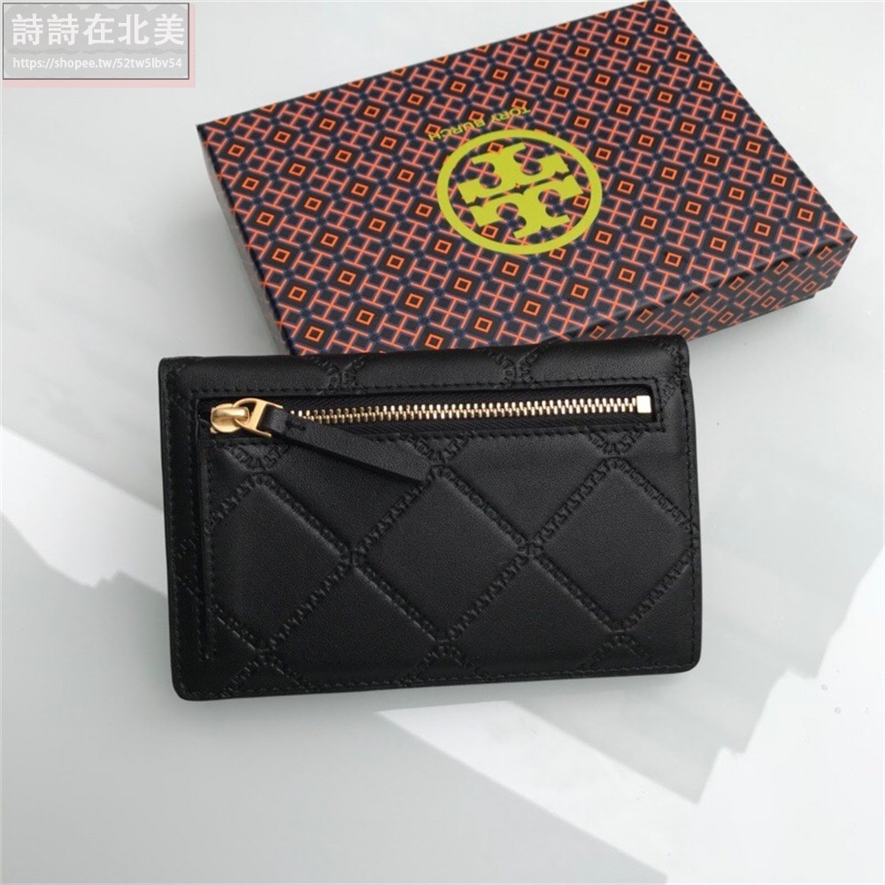詩詩精品 Tory Burch 皮夾 中夾 時尚百搭 錢包 錢夾 零錢包 短夾 真皮格菱 證件夾 女生大鈔夾 按扣皮夾-細節圖3