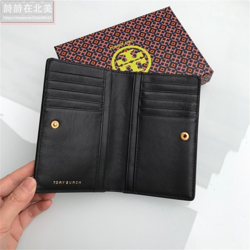 詩詩精品 Tory Burch 皮夾 中夾 時尚百搭 錢包 錢夾 零錢包 短夾 真皮格菱 證件夾 女生大鈔夾 按扣皮夾-細節圖4