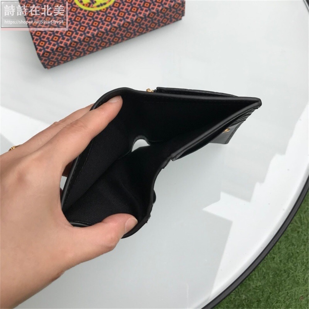 詩詩精品 Tory Burch 皮夾 中夾 時尚百搭 錢包 錢夾 零錢包 短夾 真皮格菱 證件夾 女生大鈔夾 按扣皮夾-細節圖5