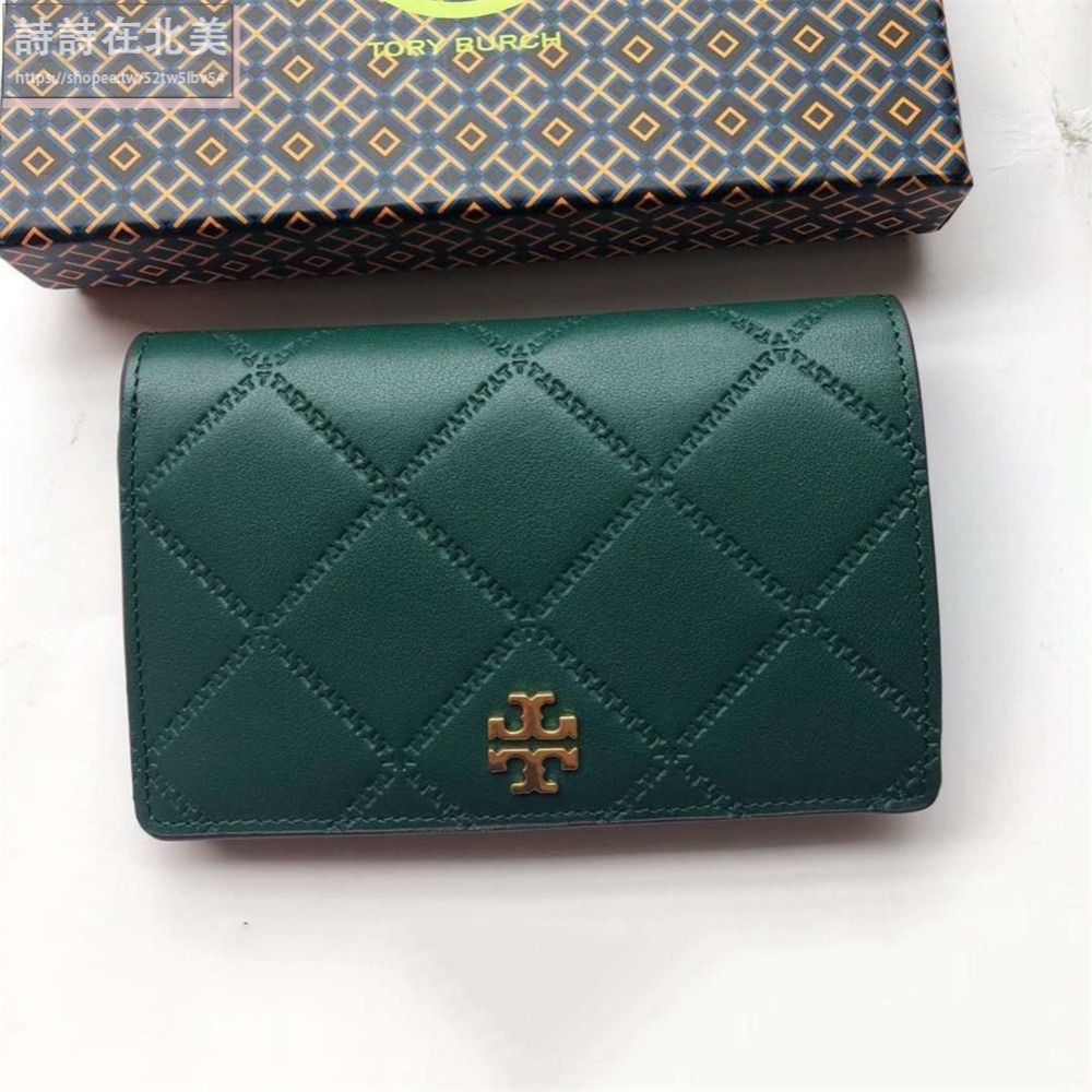 詩詩精品 Tory Burch 皮夾 中夾 時尚百搭 錢包 錢夾 零錢包 短夾 真皮格菱 證件夾 女生大鈔夾 按扣皮夾-細節圖6