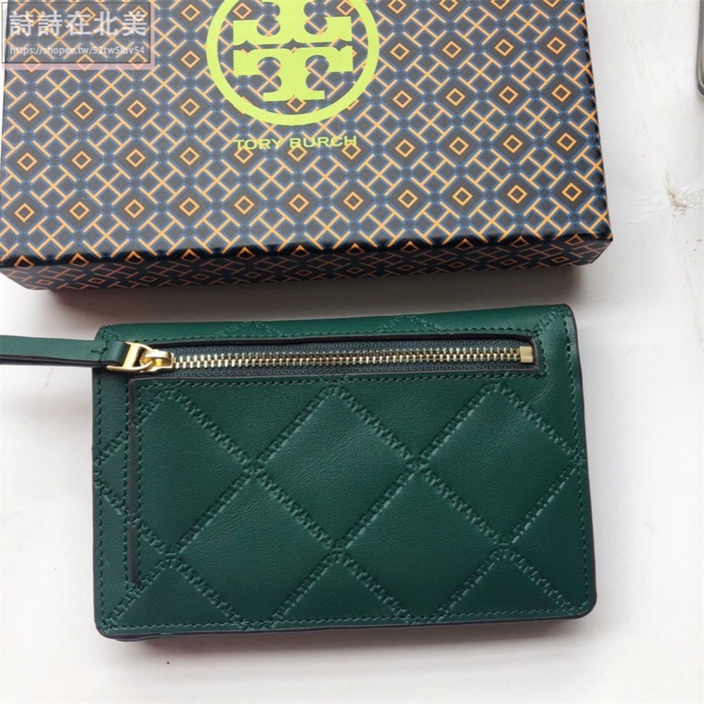 詩詩精品 Tory Burch 皮夾 中夾 時尚百搭 錢包 錢夾 零錢包 短夾 真皮格菱 證件夾 女生大鈔夾 按扣皮夾-細節圖7