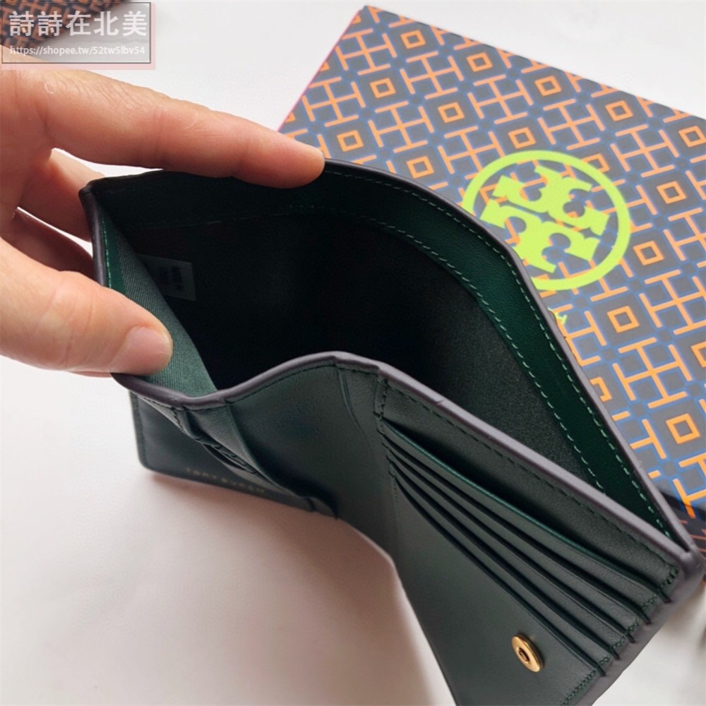 詩詩精品 Tory Burch 皮夾 中夾 時尚百搭 錢包 錢夾 零錢包 短夾 真皮格菱 證件夾 女生大鈔夾 按扣皮夾-細節圖9