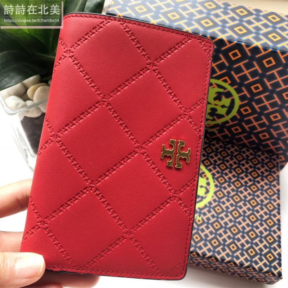 詩詩精品 Tory Burch 皮夾 中夾 時尚百搭 錢包 錢夾 零錢包 短夾 真皮格菱 證件夾 女生大鈔夾 按扣皮夾-細節圖10