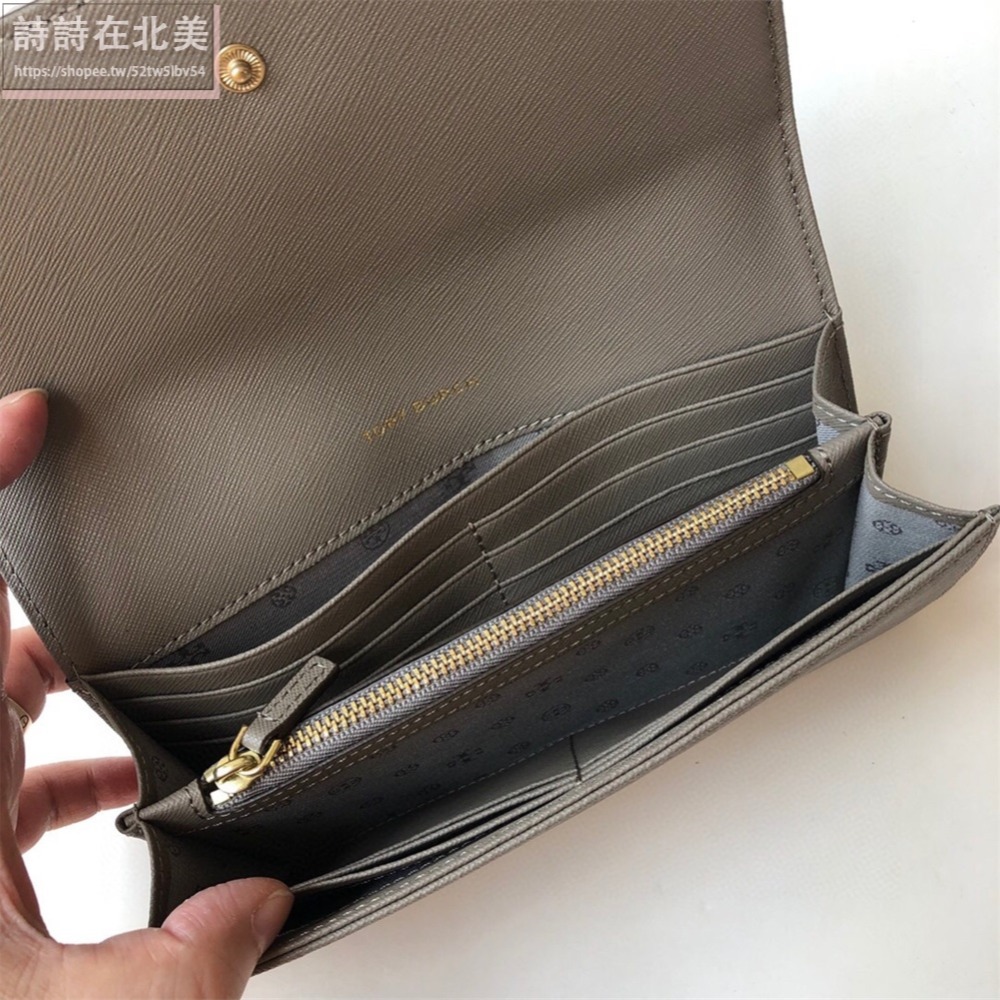 詩詩精品 Tory Burch 皮夾 長夾 錢夾 零錢夾 大鈔夾 暗釦夾 零錢包 證件夾 十字紋防刮長夾 卡片夾 手拿包-細節圖8