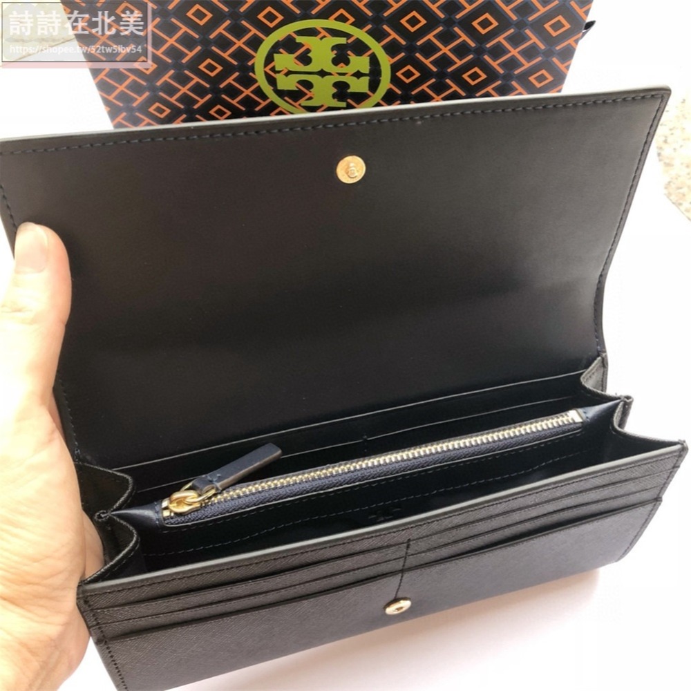 詩詩精品 Tory Burch 皮夾 長夾 時尚百搭 錢包 暗釦錢夾 十字紋防刮多卡位零錢包 女生卡夾 證件夾 手拿包-細節圖4