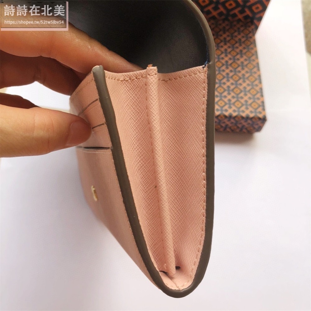 詩詩精品 Tory Burch 皮夾 長夾 時尚百搭 錢包 暗釦錢夾 十字紋防刮多卡位零錢包 女生卡夾 證件夾 手拿包-細節圖10