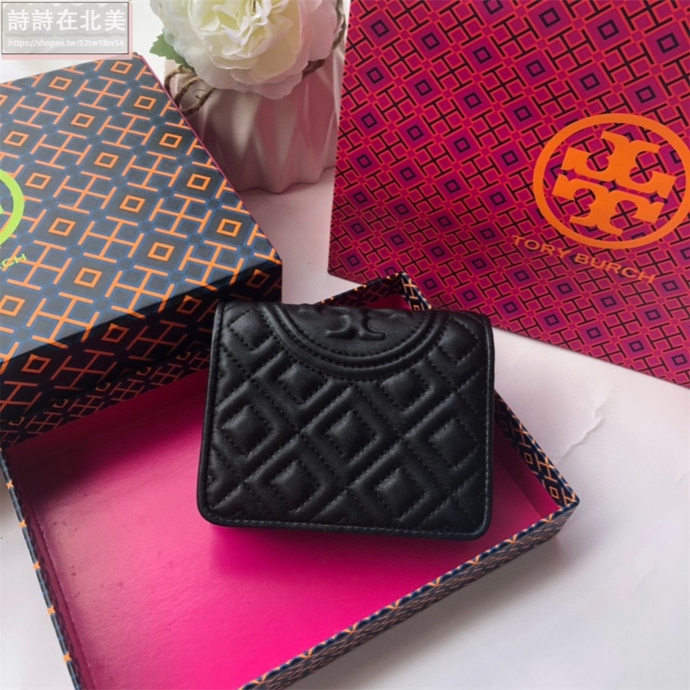 詩詩精品 Tory Burch 皮夾 短夾 小羊皮菱格按扣夾 零錢包 手拿包 卡包 時尚百搭 千元鈔票夾 多卡位零錢夾-細節圖2