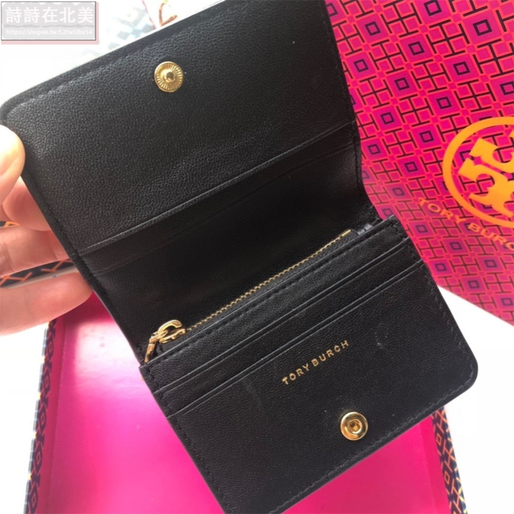 詩詩精品 Tory Burch 皮夾 短夾 小羊皮菱格按扣夾 零錢包 手拿包 卡包 時尚百搭 千元鈔票夾 多卡位零錢夾-細節圖4