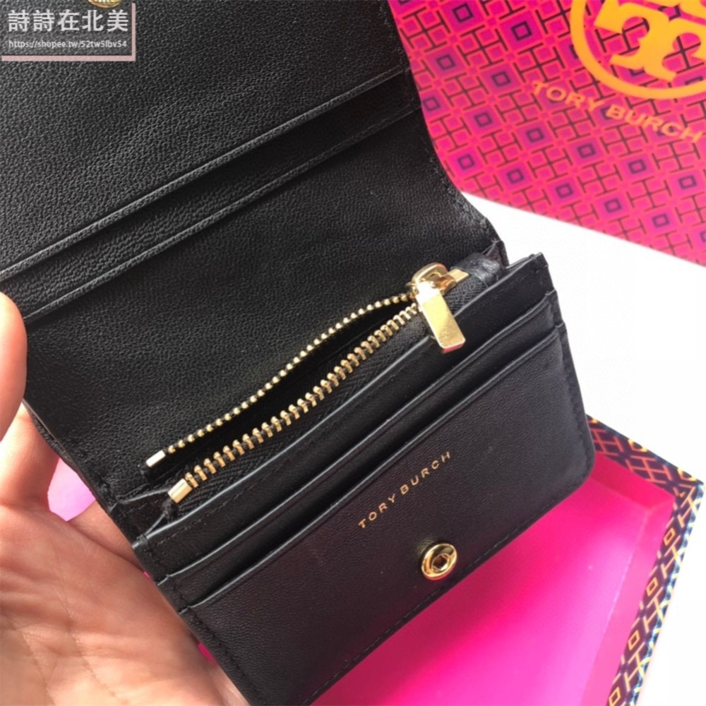 詩詩精品 Tory Burch 皮夾 短夾 小羊皮菱格按扣夾 零錢包 手拿包 卡包 時尚百搭 千元鈔票夾 多卡位零錢夾-細節圖6