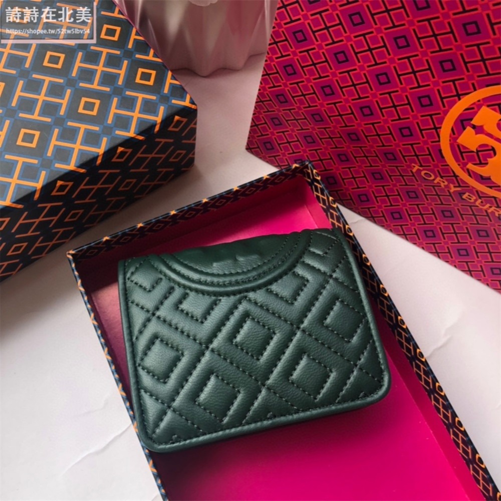 詩詩精品 Tory Burch 皮夾 短夾 小羊皮菱格按扣夾 零錢包 手拿包 卡包 時尚百搭 千元鈔票夾 多卡位零錢夾-細節圖7