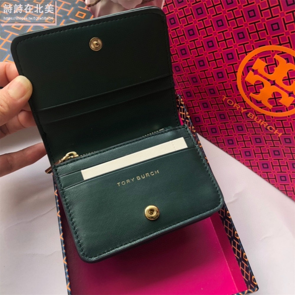 詩詩精品 Tory Burch 皮夾 短夾 小羊皮菱格按扣夾 零錢包 手拿包 卡包 時尚百搭 千元鈔票夾 多卡位零錢夾-細節圖8