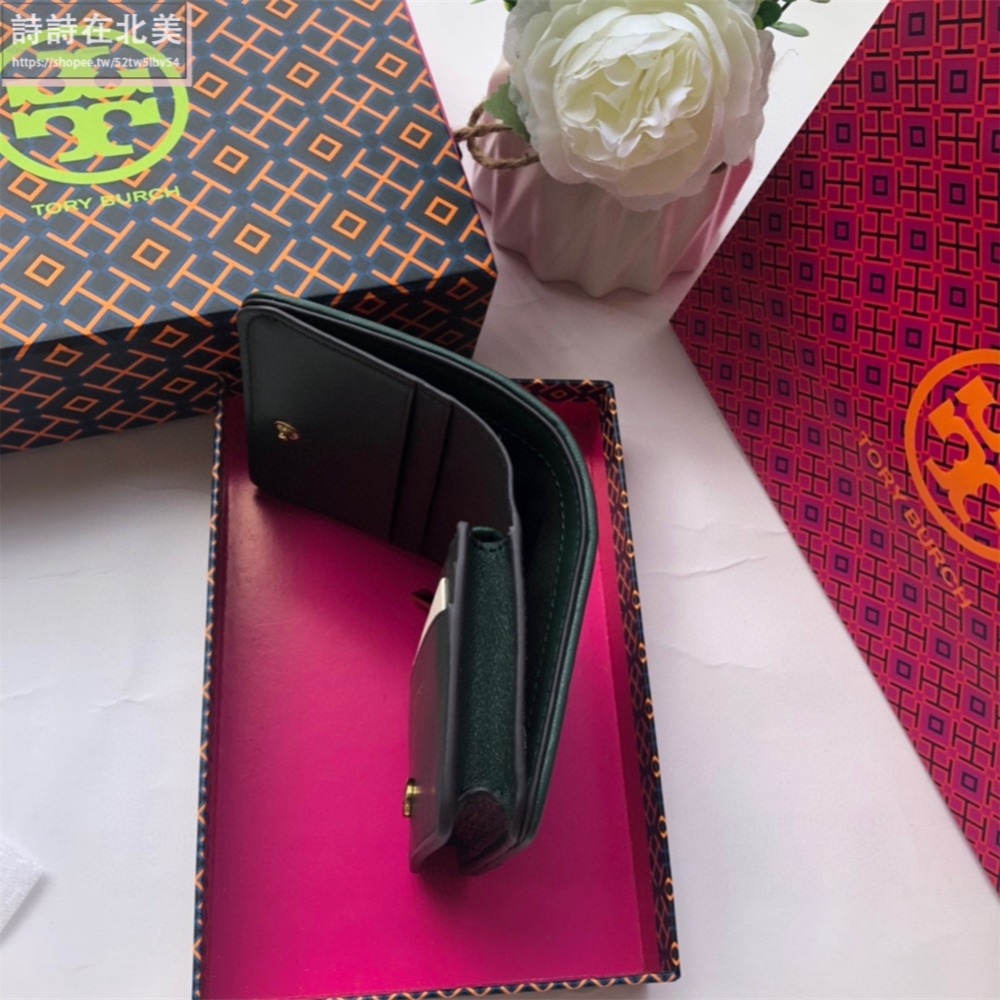 詩詩精品 Tory Burch 皮夾 短夾 小羊皮菱格按扣夾 零錢包 手拿包 卡包 時尚百搭 千元鈔票夾 多卡位零錢夾-細節圖9