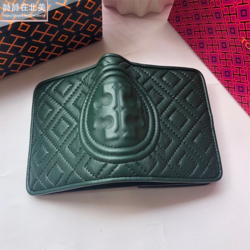 詩詩精品 Tory Burch 皮夾 短夾 小羊皮菱格按扣夾 零錢包 手拿包 卡包 時尚百搭 千元鈔票夾 多卡位零錢夾-細節圖10