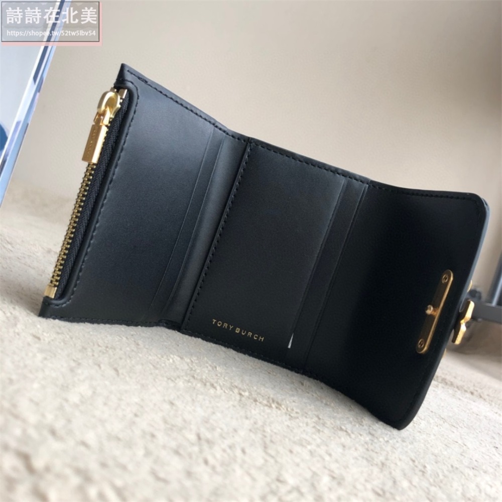 詩詩精品 Tory Burch 皮夾 零錢夾 真皮防刮短夾 錢夾 暗釦夾 拉鏈夾 tb短夾 錢包 多卡位零錢包-細節圖5