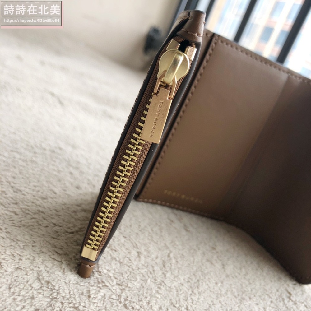 詩詩精品 Tory Burch 皮夾 零錢夾 真皮防刮短夾 錢夾 暗釦夾 拉鏈夾 tb短夾 錢包 多卡位零錢包-細節圖8