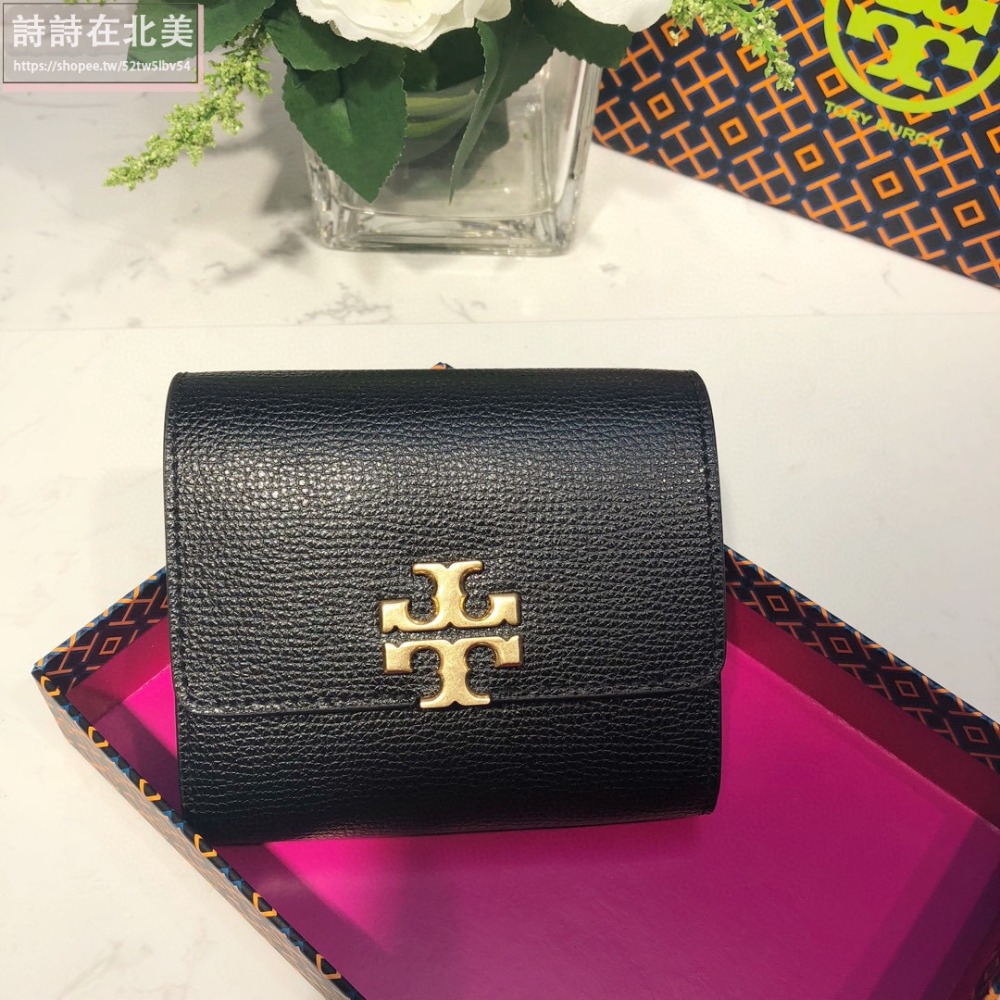 詩詩精品 Tory Burch 皮夾 錢包 短夾 時尚百搭 證件夾 十字紋防刮手拿包 大logo翻蓋 按扣錢夾 零錢包-細節圖2