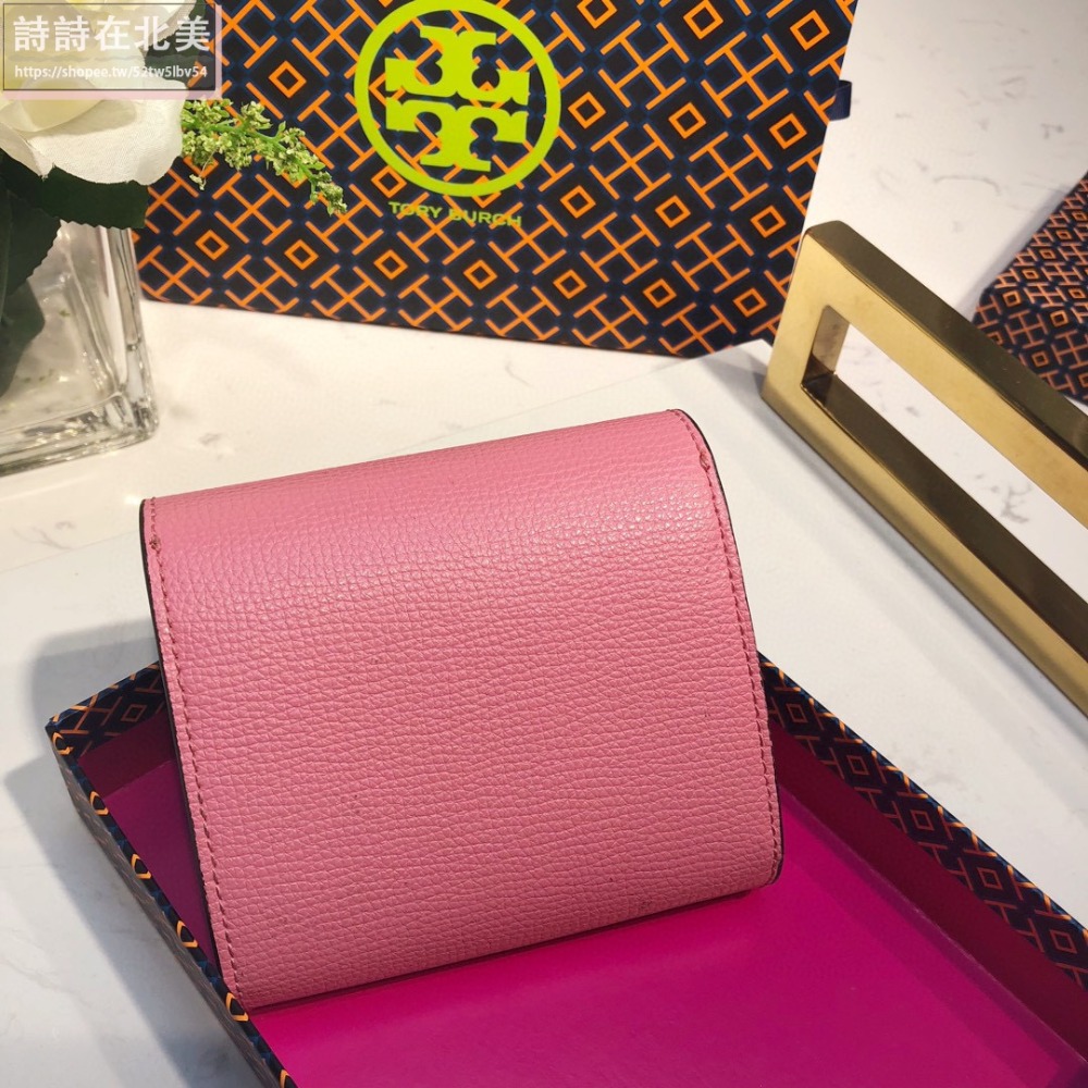 詩詩精品 Tory Burch 皮夾 錢包 短夾 時尚百搭 證件夾 十字紋防刮手拿包 大logo翻蓋 按扣錢夾 零錢包-細節圖8
