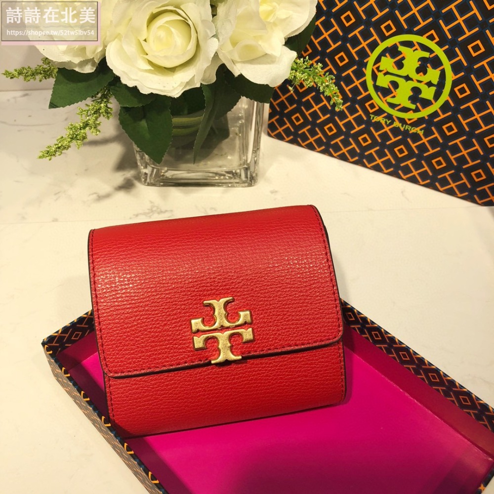 詩詩精品 Tory Burch 皮夾 錢包 短夾 時尚百搭 證件夾 十字紋防刮手拿包 大logo翻蓋 按扣錢夾 零錢包-細節圖10