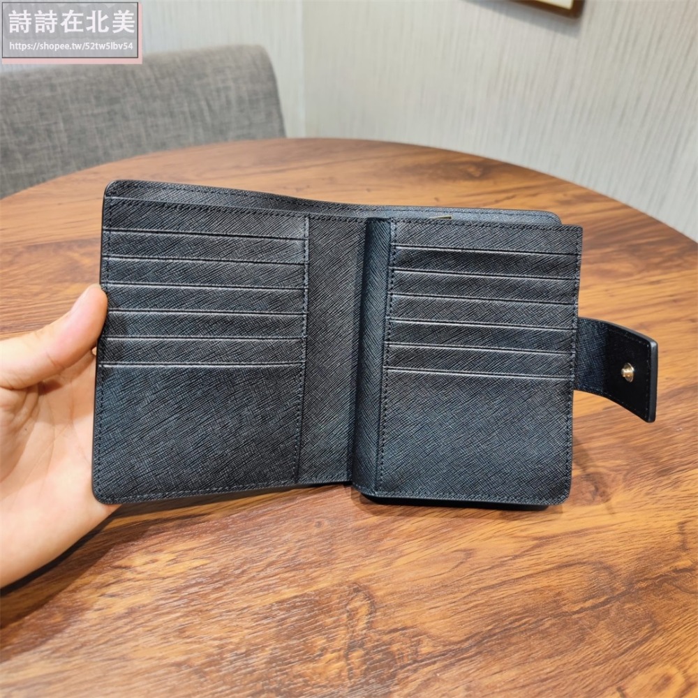 詩詩精品 Tory Burch 皮夾 中夾  鈔票夾 十字紋防刮中夾 鈔票夾 暗釦對折錢夾 多卡位信用卡夾 手拿包-細節圖4