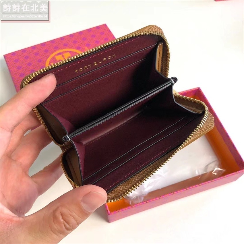 詩詩精品 Tory Burch 皮夾 短夾 零錢包 名片夾 拉鏈短夾 經典提花布設計雙色可選 多功能皮夾 老花拼布設計-細節圖4