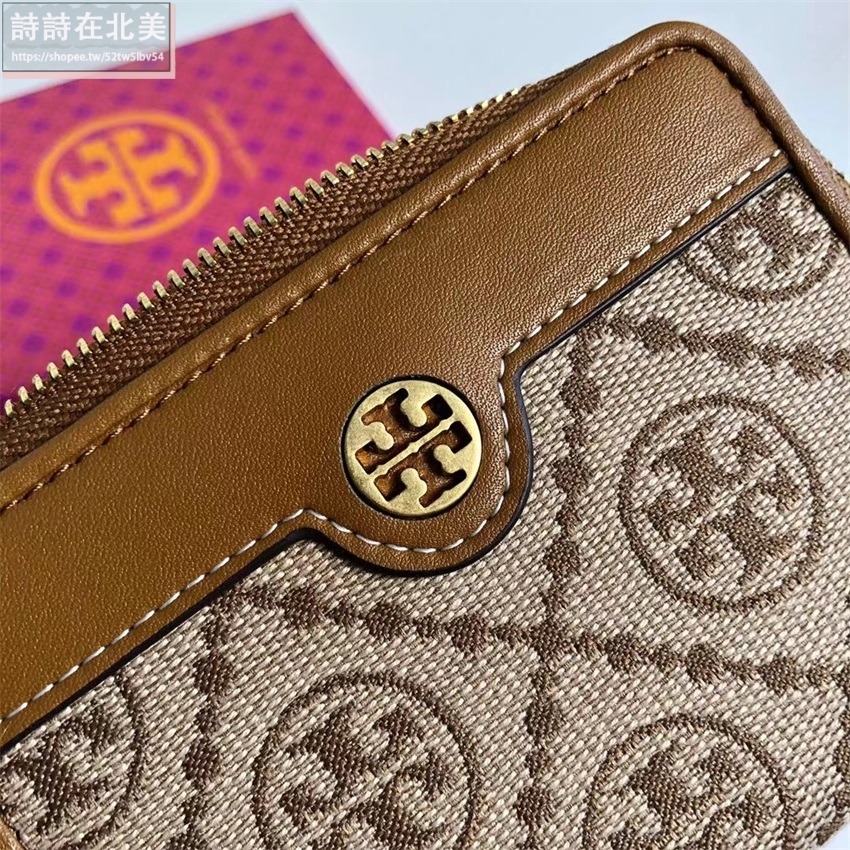 詩詩精品 Tory Burch 皮夾 短夾 零錢包 名片夾 拉鏈短夾 經典提花布設計雙色可選 多功能皮夾 老花拼布設計-細節圖5
