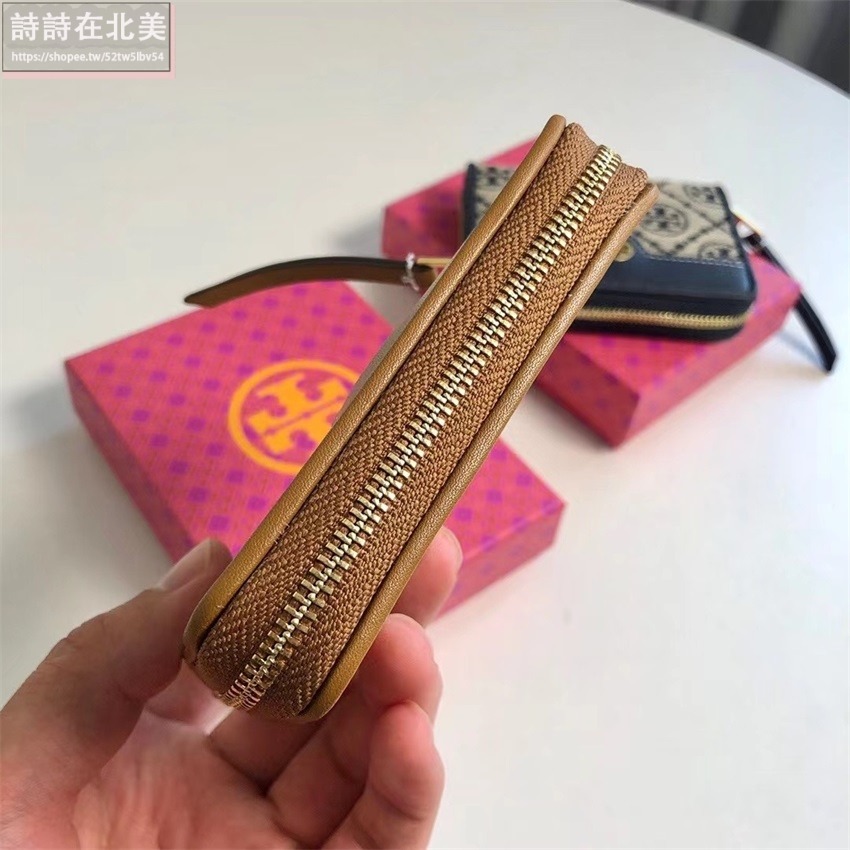詩詩精品 Tory Burch 皮夾 短夾 零錢包 名片夾 拉鏈短夾 經典提花布設計雙色可選 多功能皮夾 老花拼布設計-細節圖6