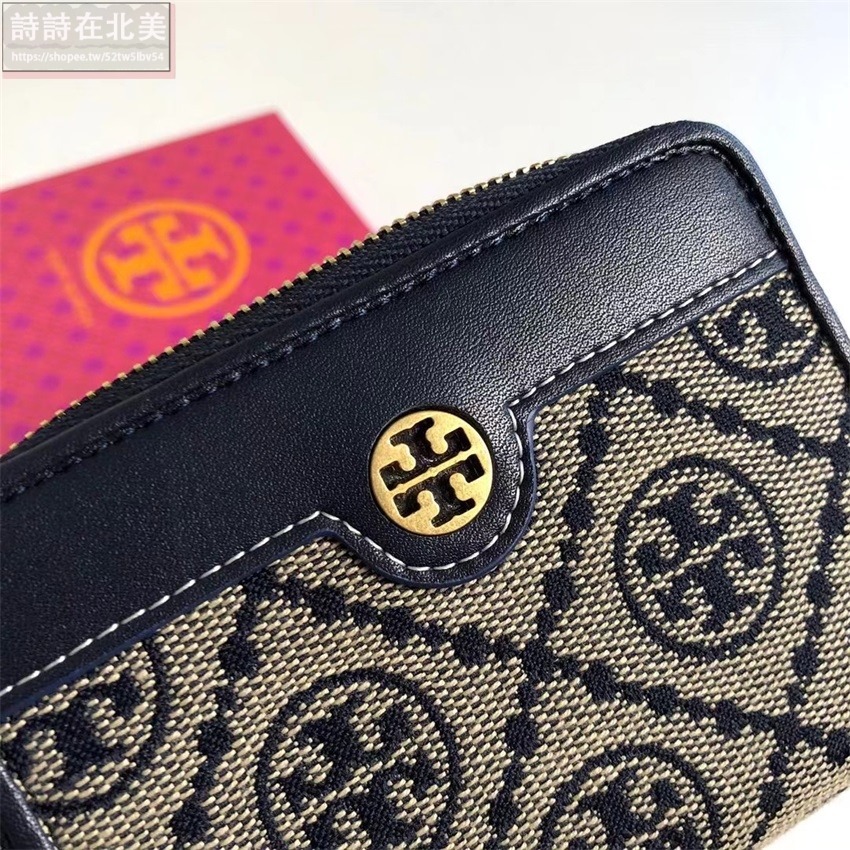 詩詩精品 Tory Burch 皮夾 短夾 零錢包 名片夾 拉鏈短夾 經典提花布設計雙色可選 多功能皮夾 老花拼布設計-細節圖10