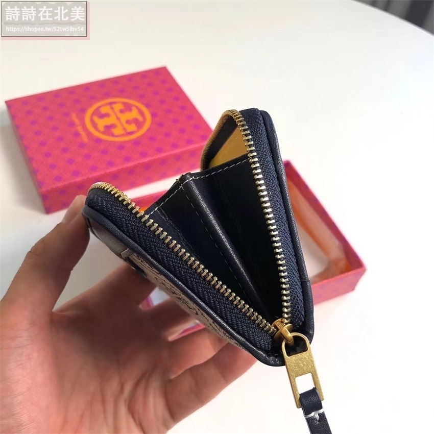 詩詩精品 Tory Burch 皮夾 短夾 零錢包 名片夾 拉鏈短夾 經典提花布設計雙色可選 多功能皮夾 老花拼布設計-細節圖11