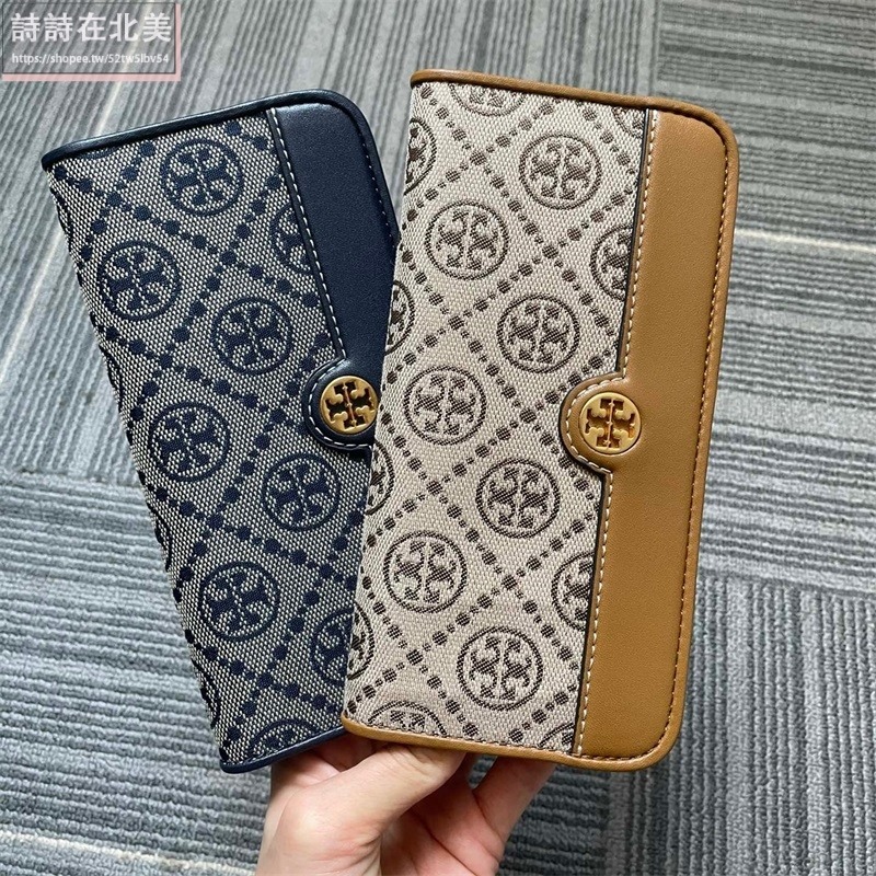 詩詩精品 Tory Burch 皮夾 長夾 手拿包 雙色可選 零錢包 鈔票夾 tb長夾 經典提花拼布設計 錢夾 拉鍊長夾-細節圖2