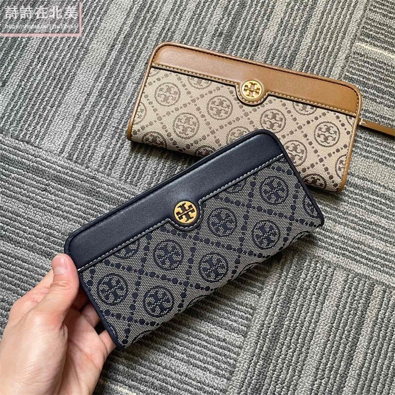 詩詩精品 Tory Burch 皮夾 長夾 手拿包 雙色可選 零錢包 鈔票夾 tb長夾 經典提花拼布設計 錢夾 拉鍊長夾-細節圖3