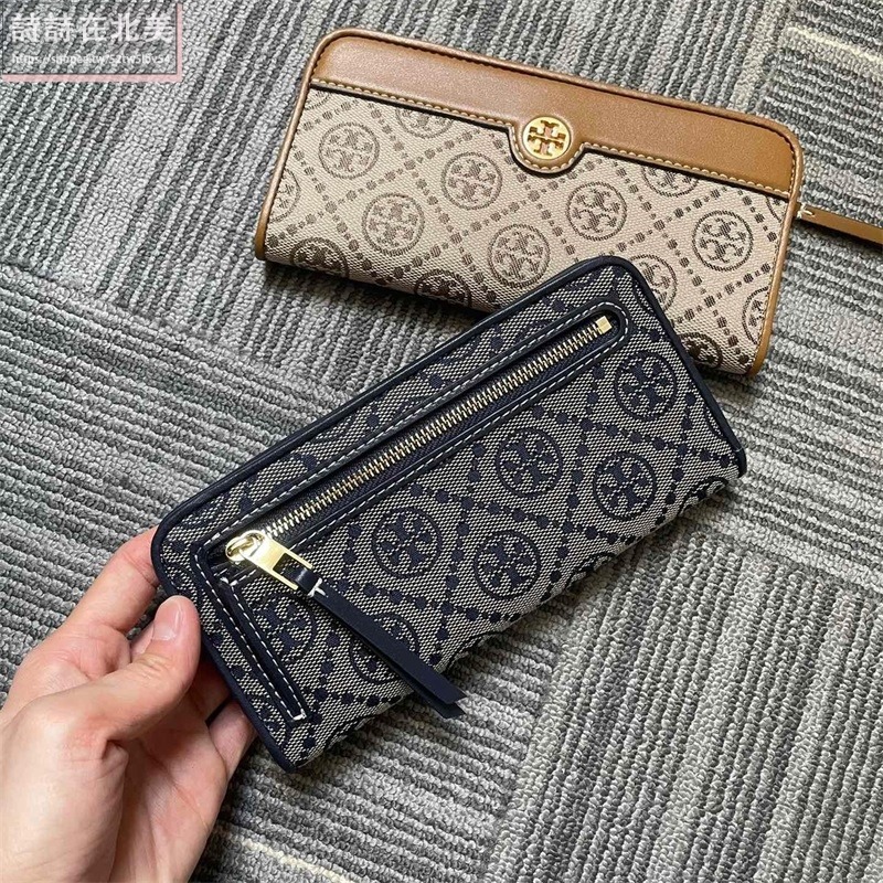 詩詩精品 Tory Burch 皮夾 長夾 手拿包 雙色可選 零錢包 鈔票夾 tb長夾 經典提花拼布設計 錢夾 拉鍊長夾-細節圖4