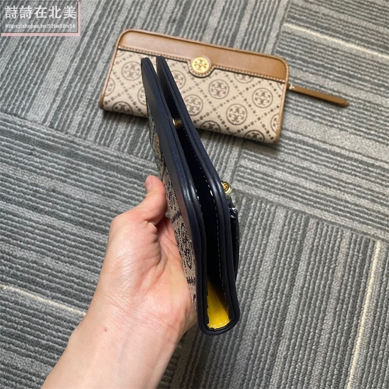詩詩精品 Tory Burch 皮夾 長夾 手拿包 雙色可選 零錢包 鈔票夾 tb長夾 經典提花拼布設計 錢夾 拉鍊長夾-細節圖5