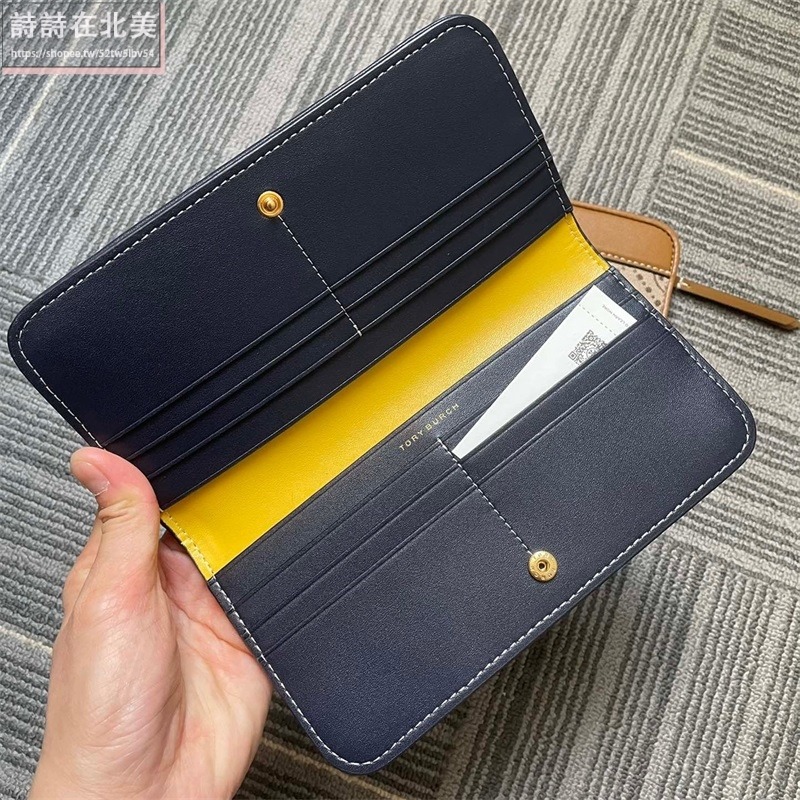 詩詩精品 Tory Burch 皮夾 長夾 手拿包 雙色可選 零錢包 鈔票夾 tb長夾 經典提花拼布設計 錢夾 拉鍊長夾-細節圖6
