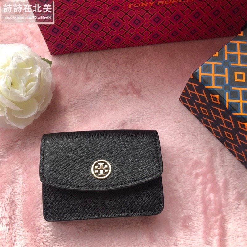 詩詩精品 Tory Burch 皮夾 零錢夾 真皮防刮短夾 錢夾 暗釦夾 短夾 多卡位零錢包十字紋防刮材質 三折短夾-細節圖2