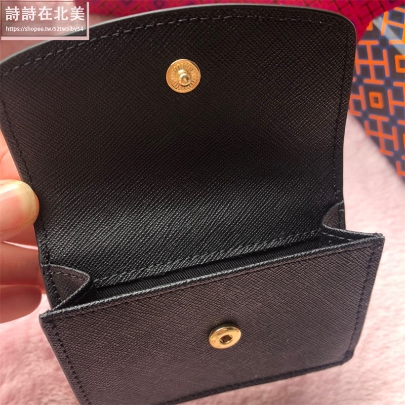 詩詩精品 Tory Burch 皮夾 零錢夾 真皮防刮短夾 錢夾 暗釦夾 短夾 多卡位零錢包十字紋防刮材質 三折短夾-細節圖4