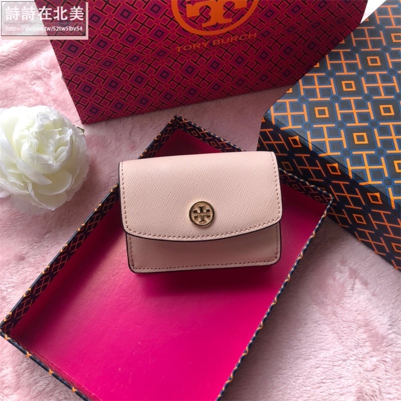 詩詩精品 Tory Burch 皮夾 零錢夾 真皮防刮短夾 錢夾 暗釦夾 短夾 多卡位零錢包十字紋防刮材質 三折短夾-細節圖5