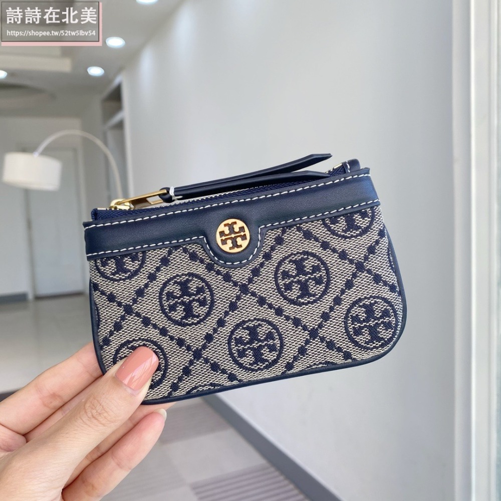 詩詩精品 Tory Burch 皮夾 卡夾 錢包 卡片夾 證件夾 零錢包 名片夾 信用卡夾 卡夾包 帆布拼牛皮鑰匙包-細節圖2