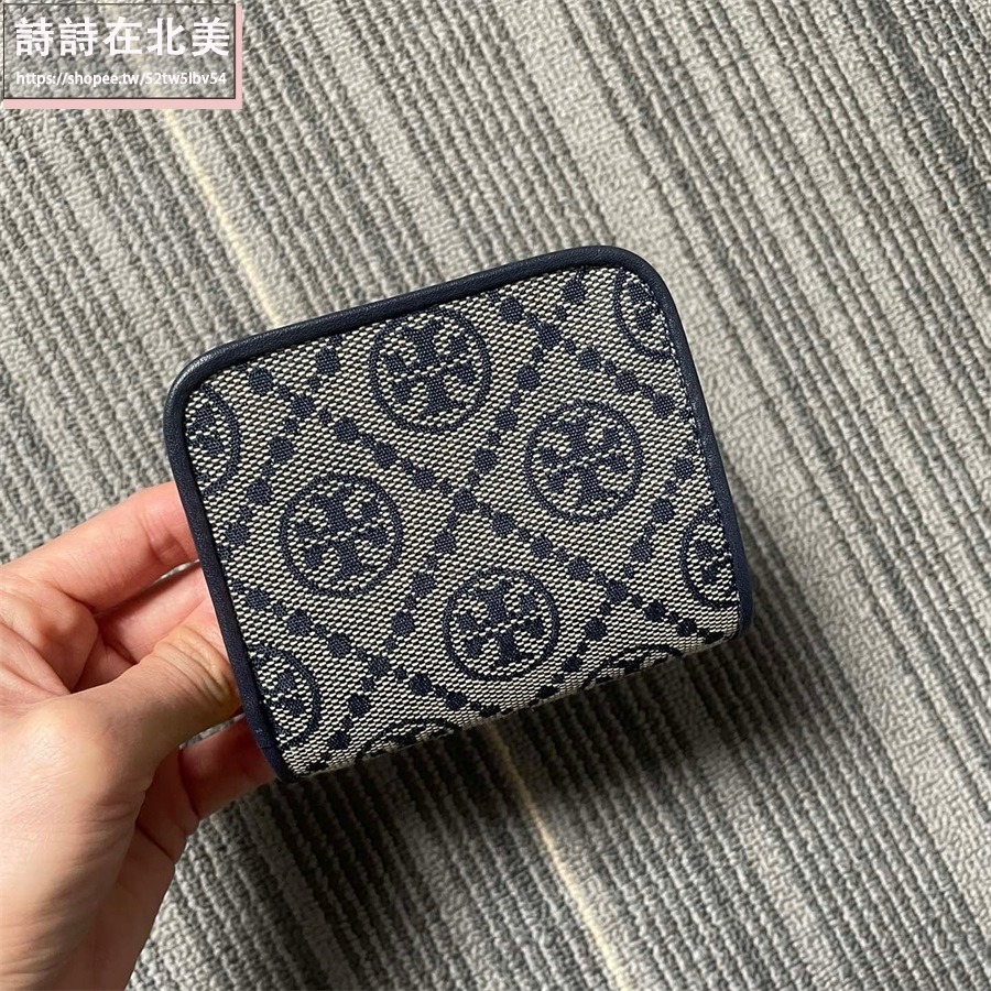 詩詩精品 Tory Burch 皮夾 短夾 零錢包 名片夾 經典提花布設計 雙色可選 多功能皮夾 老花拼布手拿包-細節圖3