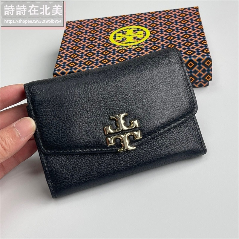 詩詩精品 Tory Burch 皮夾 零錢包 中夾 錢包 荔枝紋頭層牛皮錢夾 三折皮夾 大容量卡夾 多功能鈔票夾 按扣夾-細節圖2