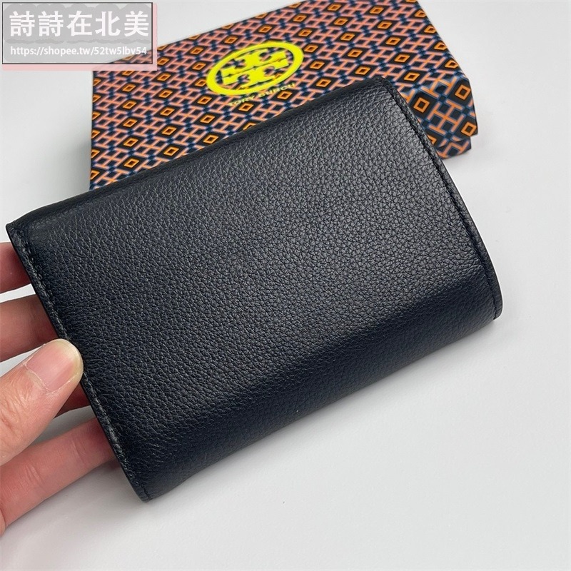 詩詩精品 Tory Burch 皮夾 零錢包 中夾 錢包 荔枝紋頭層牛皮錢夾 三折皮夾 大容量卡夾 多功能鈔票夾 按扣夾-細節圖3